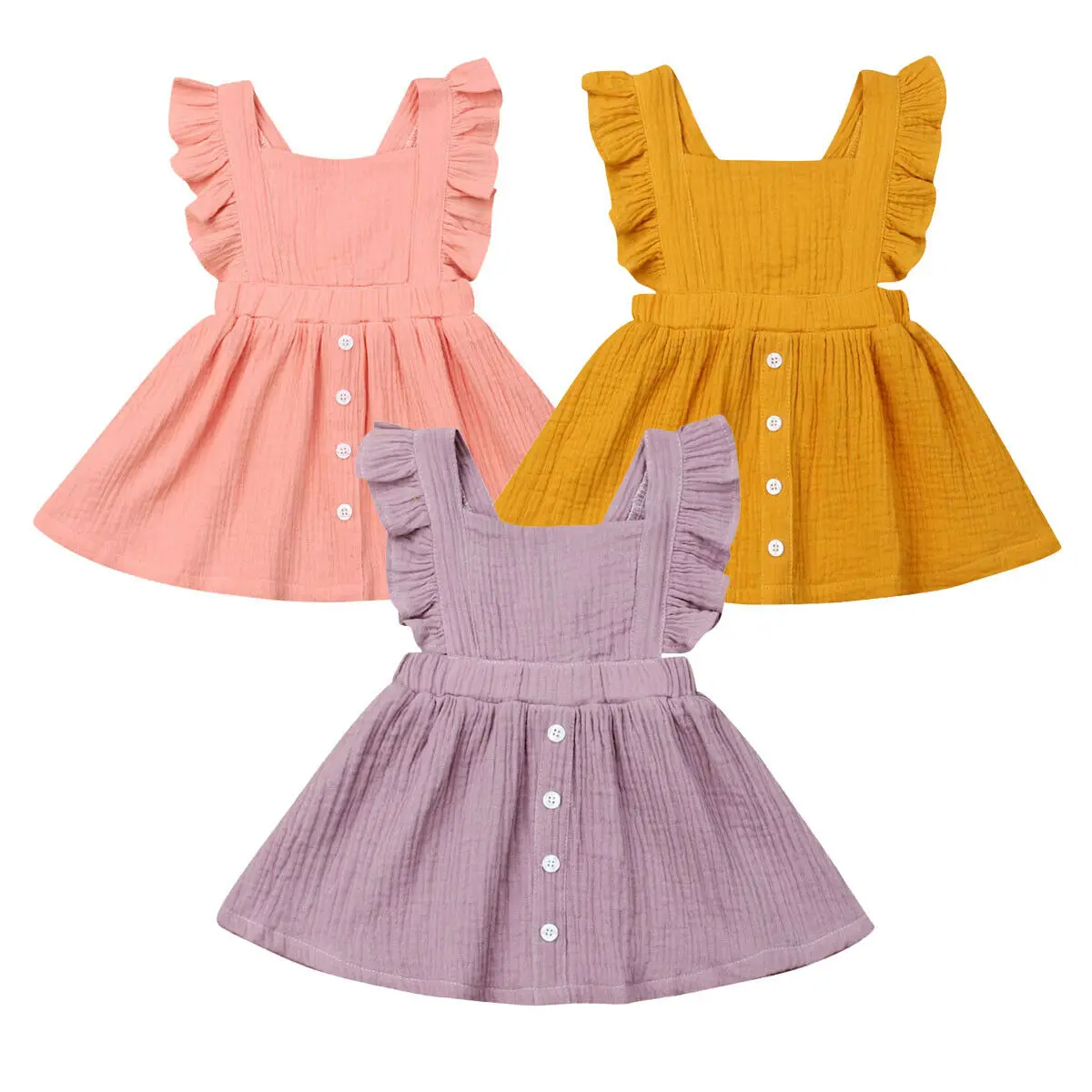 2019 New Summer Newborn Toddler Baby Girl Clothes Solid Ruffle Sleeveless Button Backless Princess Party Skater Dress Outfits | Детская