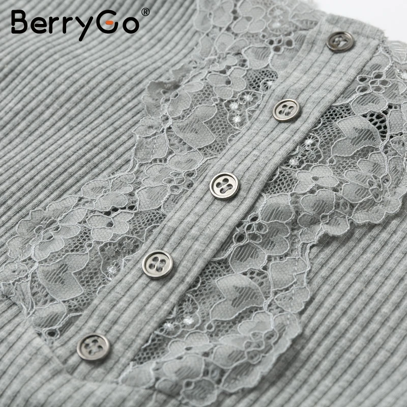 BerryGo кружевной женский Кнопка хлопок пуловер полосатый свитер Тонкий осень зима |