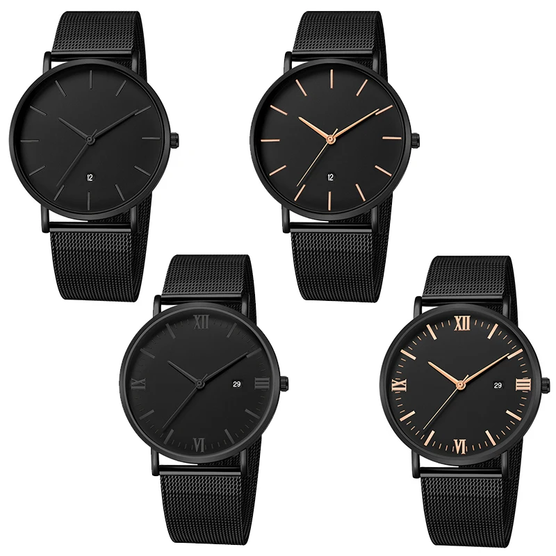 Большие черные наручные часы женские Женское платье стиль из нержавеющей стали