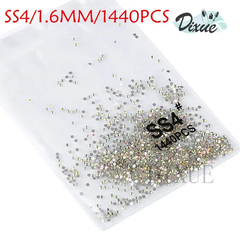 AB SS4 1440PCS SS3-ss8, 1440 шт, прозрачные Стразы AB gold flack, 3D, без горячей фиксации, плоские с оборота, для украшения ногтей, плоские с оборота Стразы для одежды 073 - Цвет: AB SS4 1440PCS
