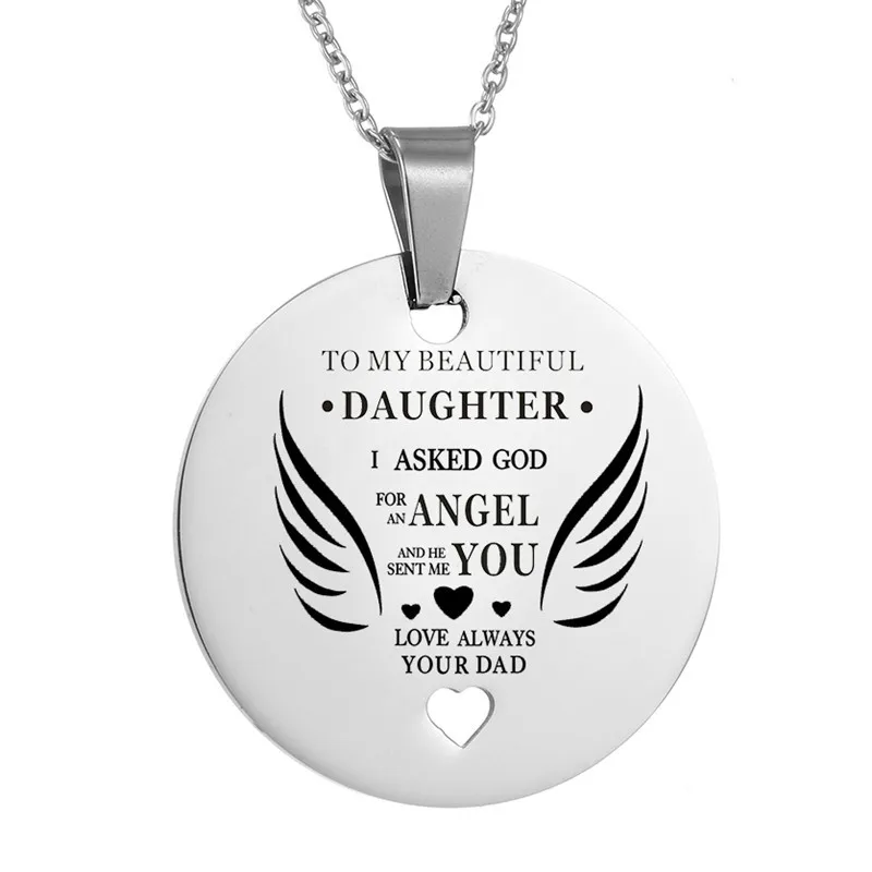 Daughter Silver 2 Для моей дочери/жены/сестры ожерелье из нержавеющей стали крыло чокер ангела ожерелье сердце любовь ожерелье s для женщин подарок ювелирные изделия - Окраска металла: Daughter Silver 2