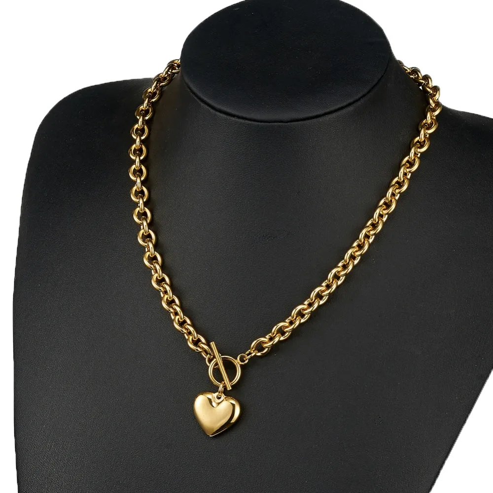 8mm Fashion Womens Girl Stainless Steel Gold Rolo O Link Chain Charms Heart Pendant Necklace And Bracelet Jewelry Sets Wholesale | Украшения