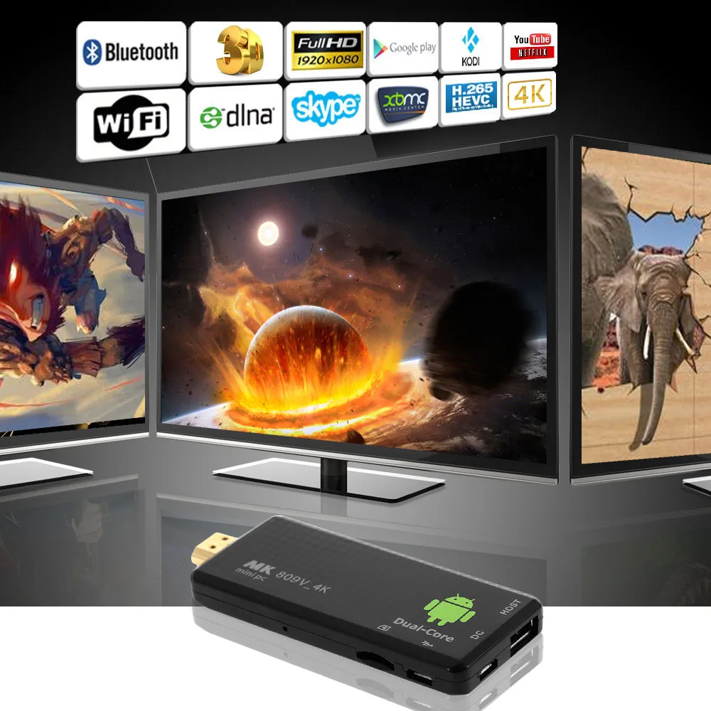 MK809 IV Android 7 1 TV Dongle RK3229 четырехъядерный 1G UHD 4K HD Мини ПК Miracast / DLNA H.265 Wi Fi Смарт
