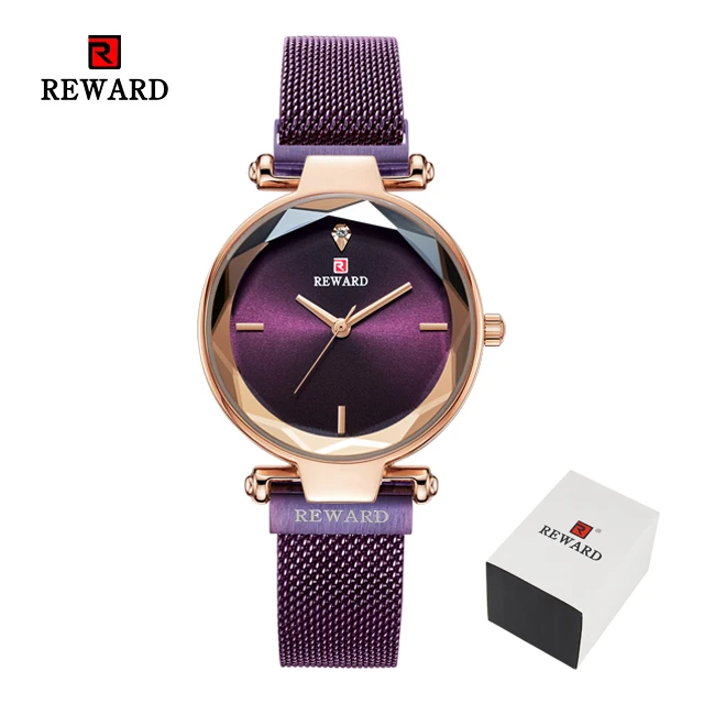 Purple Наградные простые женские часы модные с магнитной пряжкой розовое золото кварцевые наручные часы женские водонепроницаемые часы для девушек Relogio Feminino - Цвет: Purple