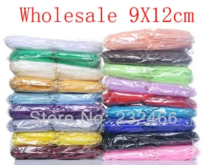 Оптовая продажа, 500 шт.лот, вытяжные мешочки из органзы, 9x12 см, свадебные подарочные мешочки, мешочки для упаковки ювелирных изделий