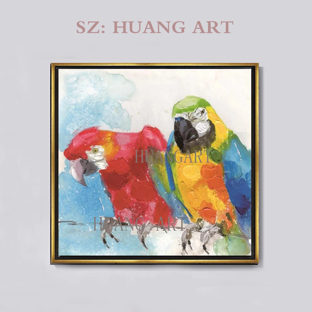

Artist Hand-painted High Quality Colorful Animal Couple Parrot Birds Oil Painting on Canvas Knife Painting Decorative hall sofa