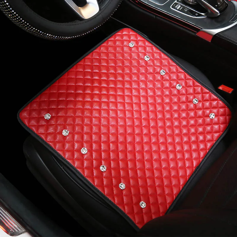 1pc red front pad Универсальные чехлы для автомобильных сидений с кристаллами и стразами, кожаные чехлы для сидений с бриллиантами, чехлы для сидений автомобиля в стиле интерьера, чехлы для передних и задних сидений - Название цвета: 1pc red front pad