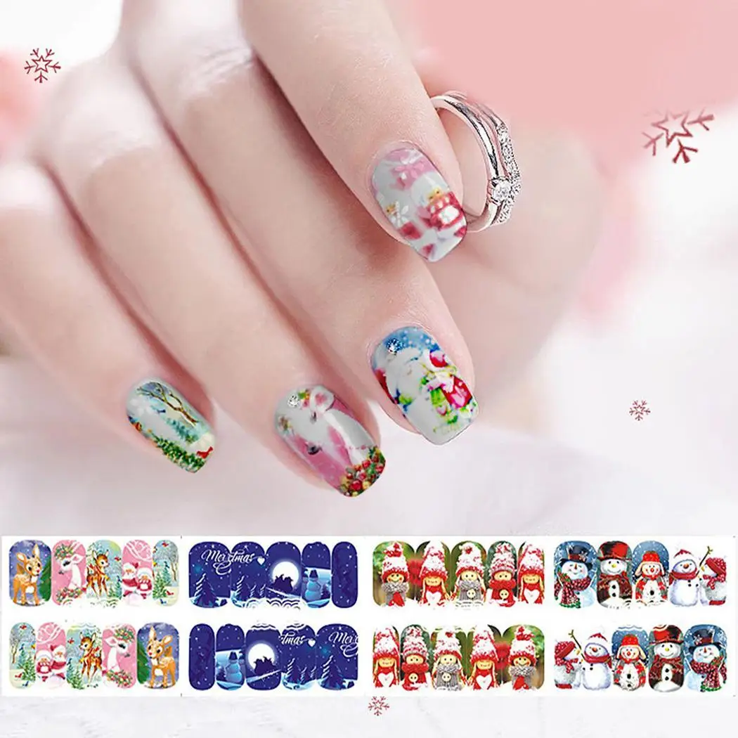 12 листов Рождество передача полный обертывание ногтей печатное искусство как на