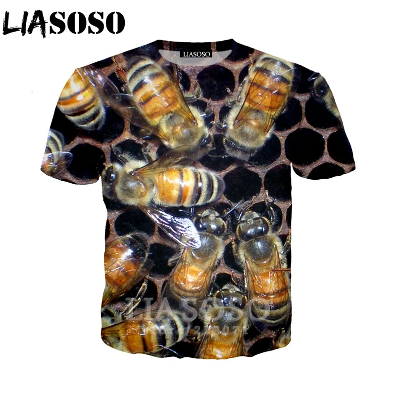 LIASOSO Summer New Men Women Sweatshirt 3D Print Animal Bee Short Sleeve T Shirt Fashion Harajuku Hip Hop Top Pullover A194-02 | Мужская