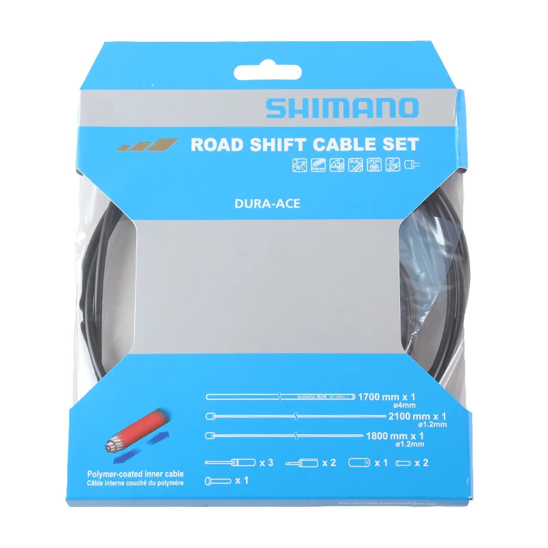 Набор тросиков переключения SHIMANO DURA ACE 9000 BC-9000 с полимерным покрытием для шоссейного велосипеда с внутренним и внешним оболочками.