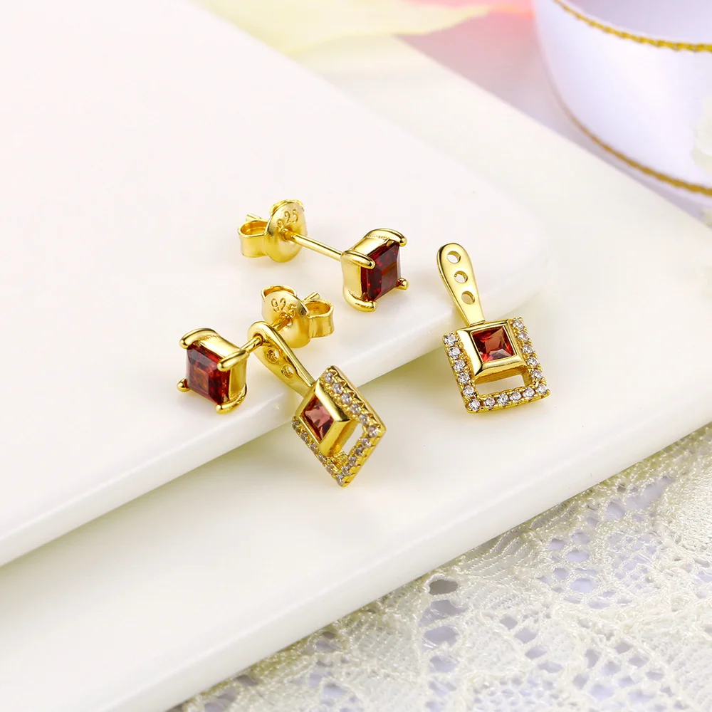 Серьги гранулы MoBuy MBEI014 квадратные серьги с красным гранатом капельки из