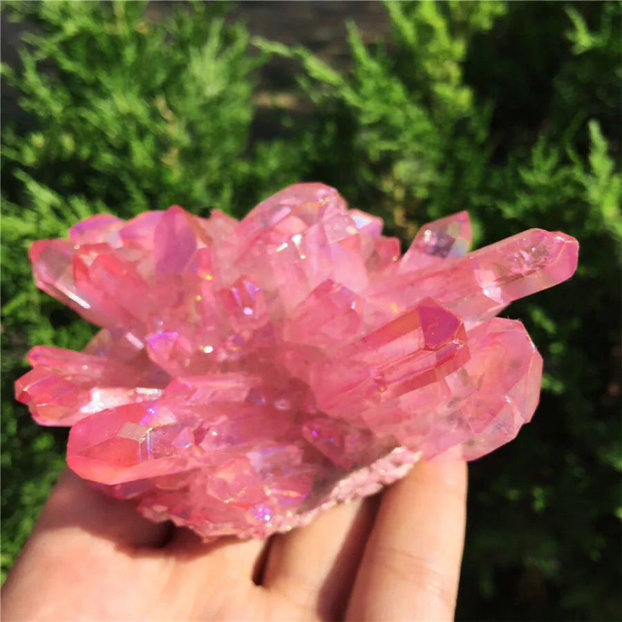 Натуральный кристалл кварца редкий красивый розовый Aura кварцевый кластер