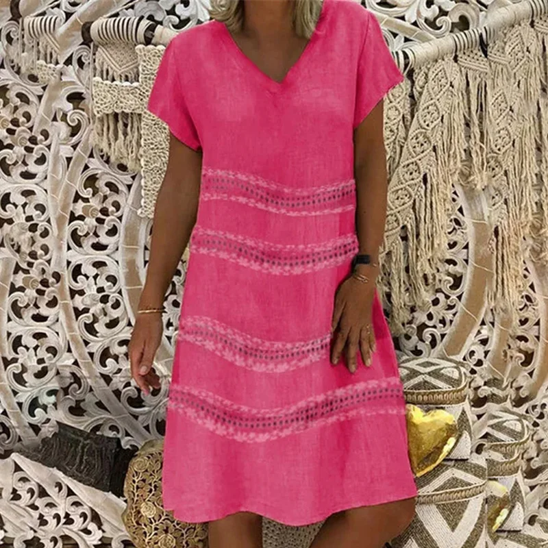 Womens Dress Ladies Party Summer Plus Size Fashion Holiday Knee Length Casual Beach V Neck | Женская одежда