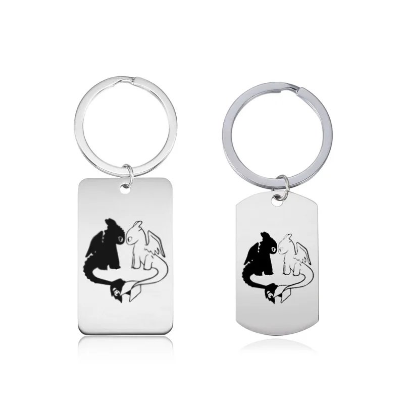 set stainless key 2 шт./компл. 4,5 см Беззубик брелок Скрытая мир металла белый Ночная фурия кулон брелок для ключей, футболка с изображением героев мультфильма «Как приручить дракона 3 игрушка - Цвет: set stainless key