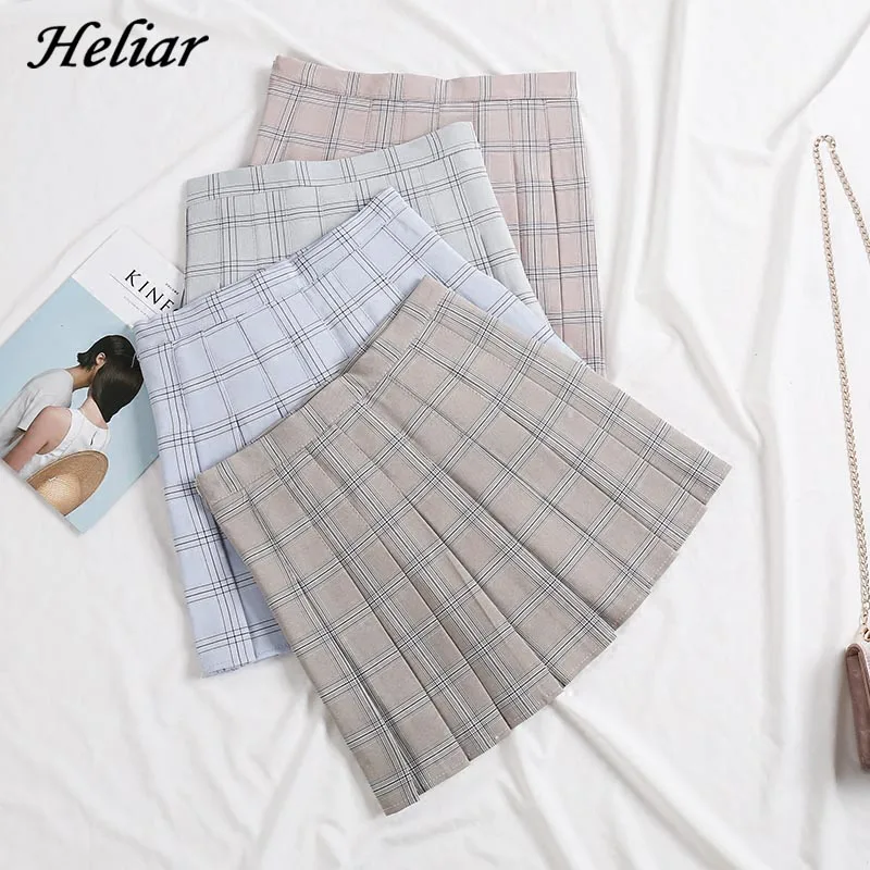 HELIAR Skirt Plaid Pleated A-line Mini Beach Korean Students High Waist 2019 Summer For Women | Женская одежда