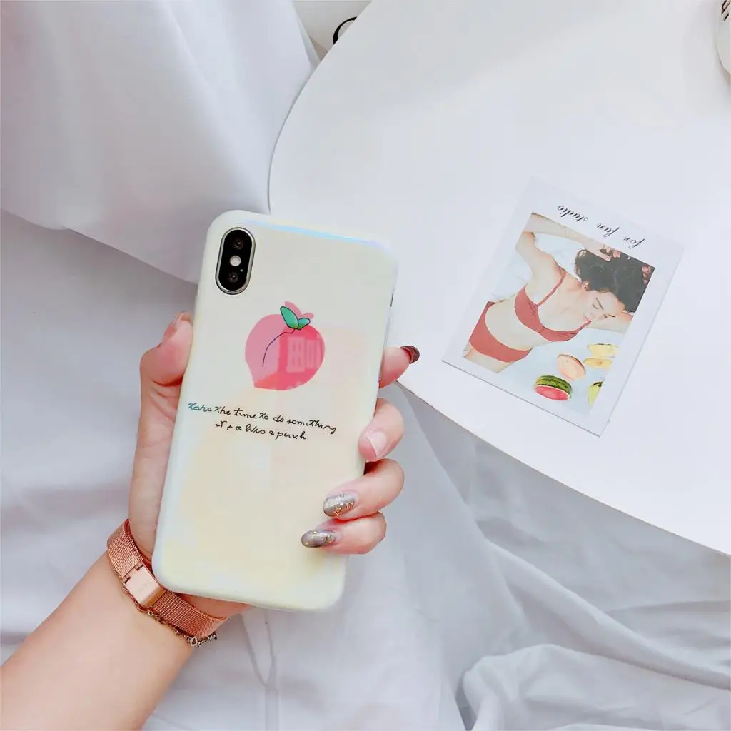 Лето фрукты персик Funda для iphone 7 чехол синий светильник IMD телефона 6 6S 8 Plus X XR XS Max