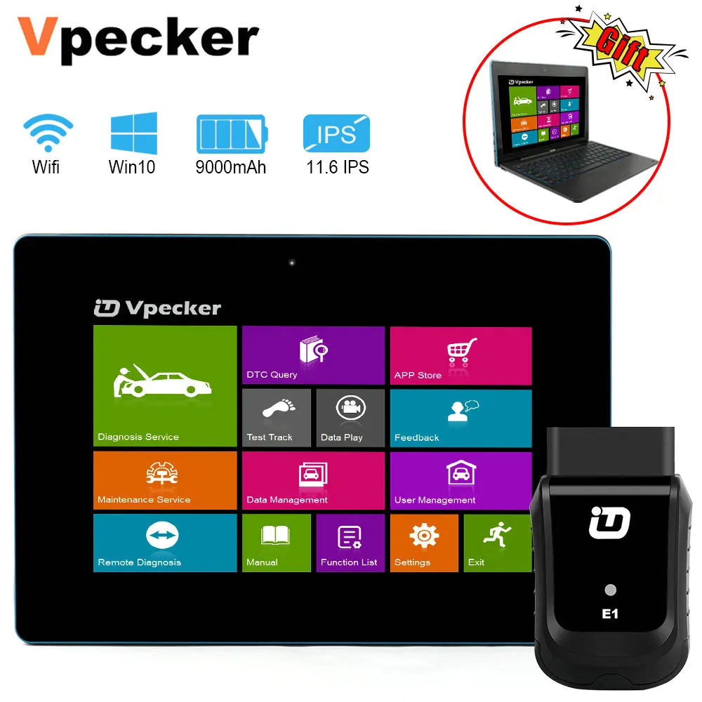 Vpecker E1 OBD2 автомобильный сканер Windows планшет ODB2 диагностический инструмент ABS EPB подушка безопасности DPF Сброс полной системы OBD Wi-Fi сканер - Цвет: E1 with Tablet