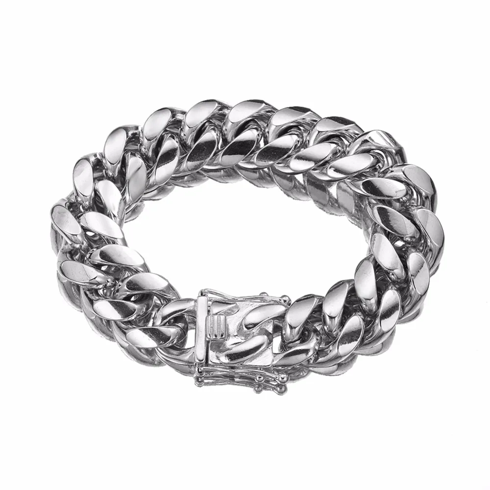 

8/10/12/14/16/18mm 316L Stainless Steel Silver Color Miami Cuban Curb Link Chain For Men Women Bracelet 7-11 Inches Option