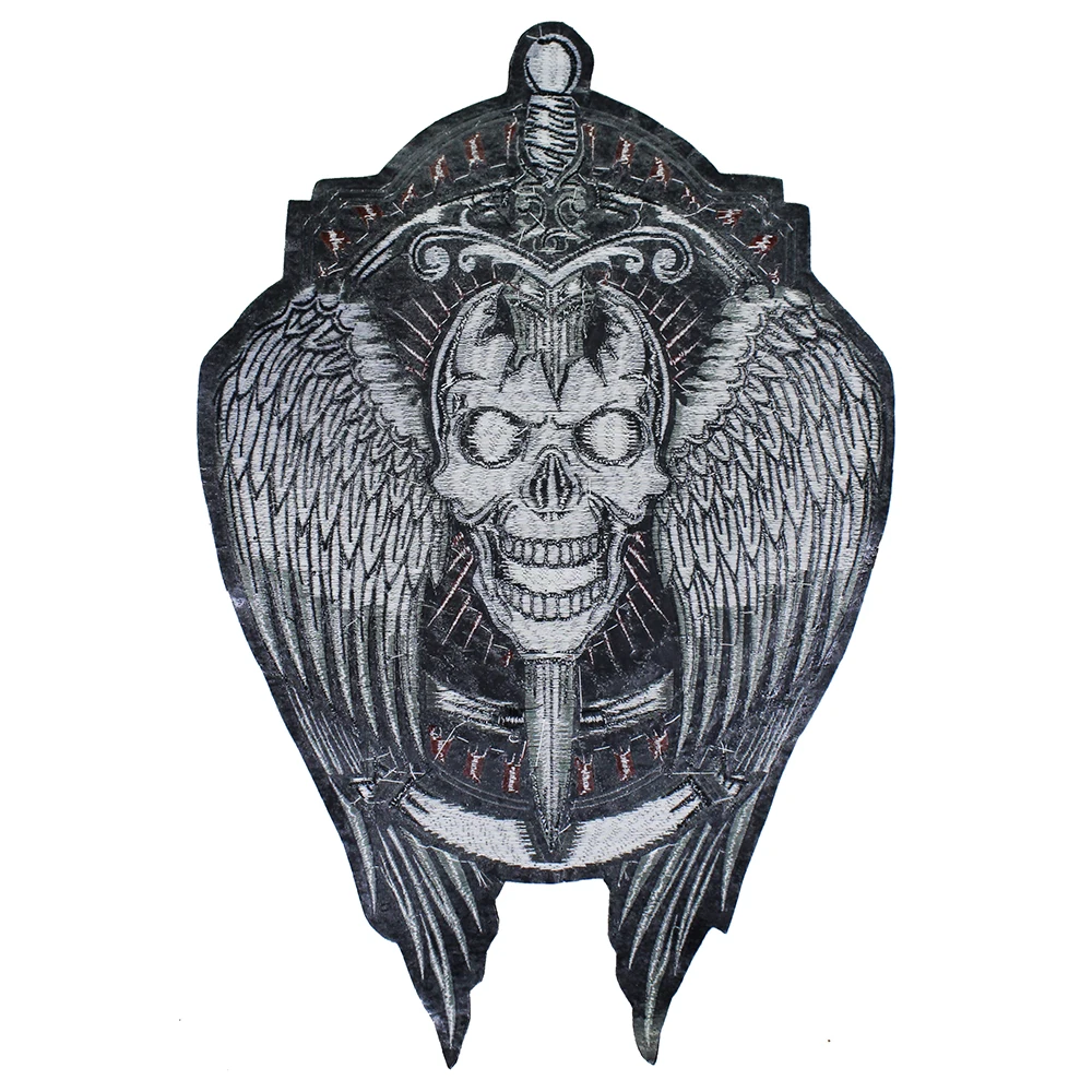 Embroidery Sword Skull Wing Patches Punk Rock Biker Back Badges Clothes Iron on Applique Stickers Sewing Supplies 5pieces