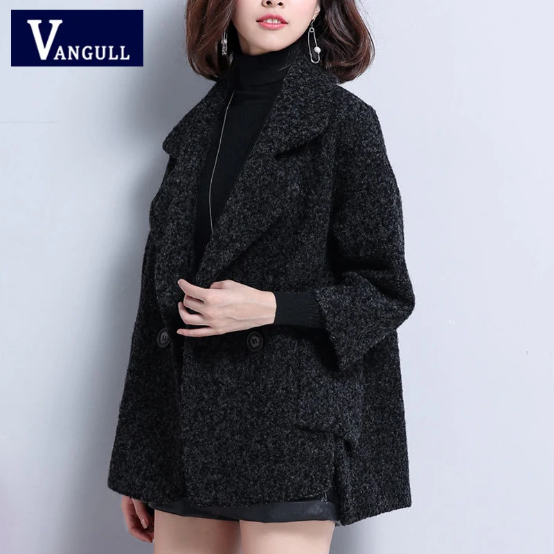 Vangull шерстяные женские куртки одноцветные Осень зима винтажные корейские пальто