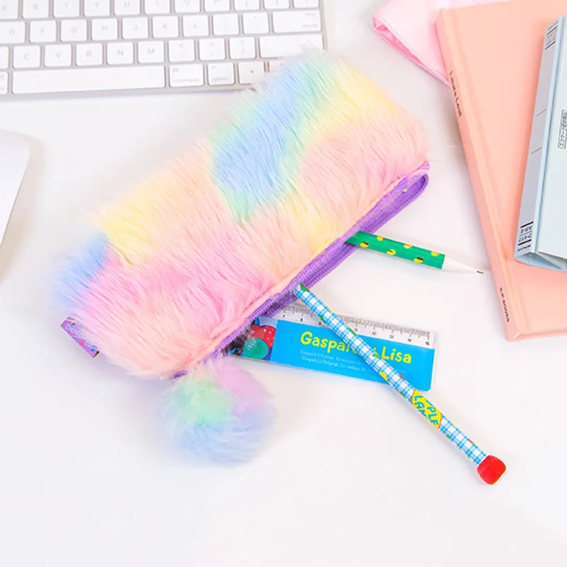 Чехол для ручек Kawaii Rainbow плюшевый пенал девочек подарок симпатичный Карандаш