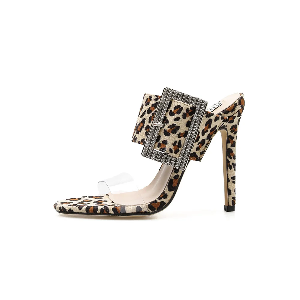 Женские туфли COWCOM весенние на высоком каблуке с квадратной пряжкой и леопардовым