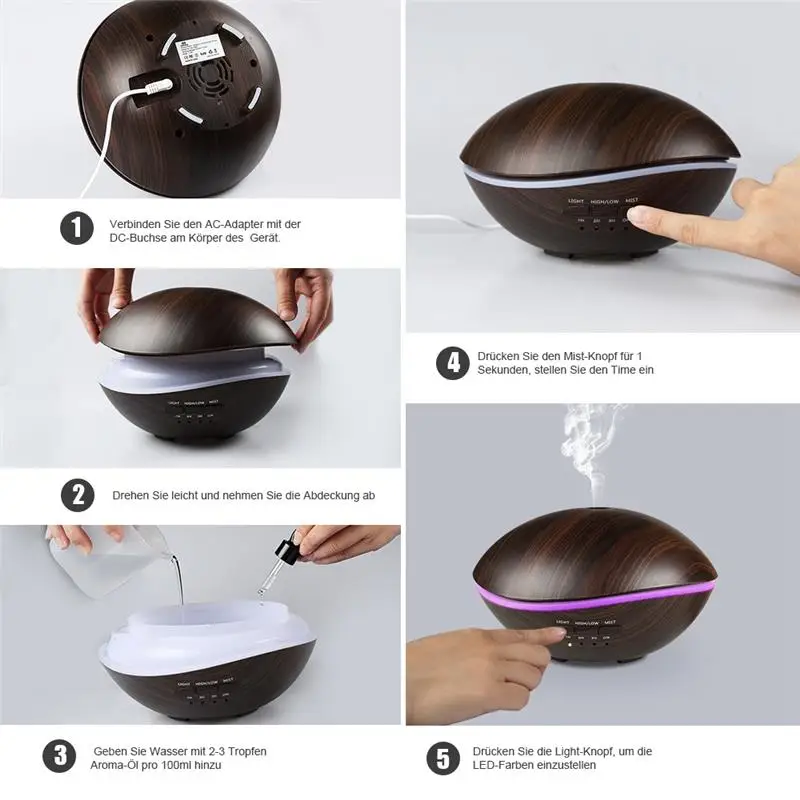 500Ml Led Light Air Ultrasonic Humidifier Household Essential Oil Diffuser Atomizer Freshener With Au P | Бытовая техника
