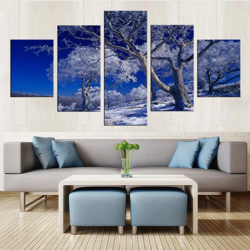 5 панельных настенных картин голубое небо Заснеженная Гора холст принты