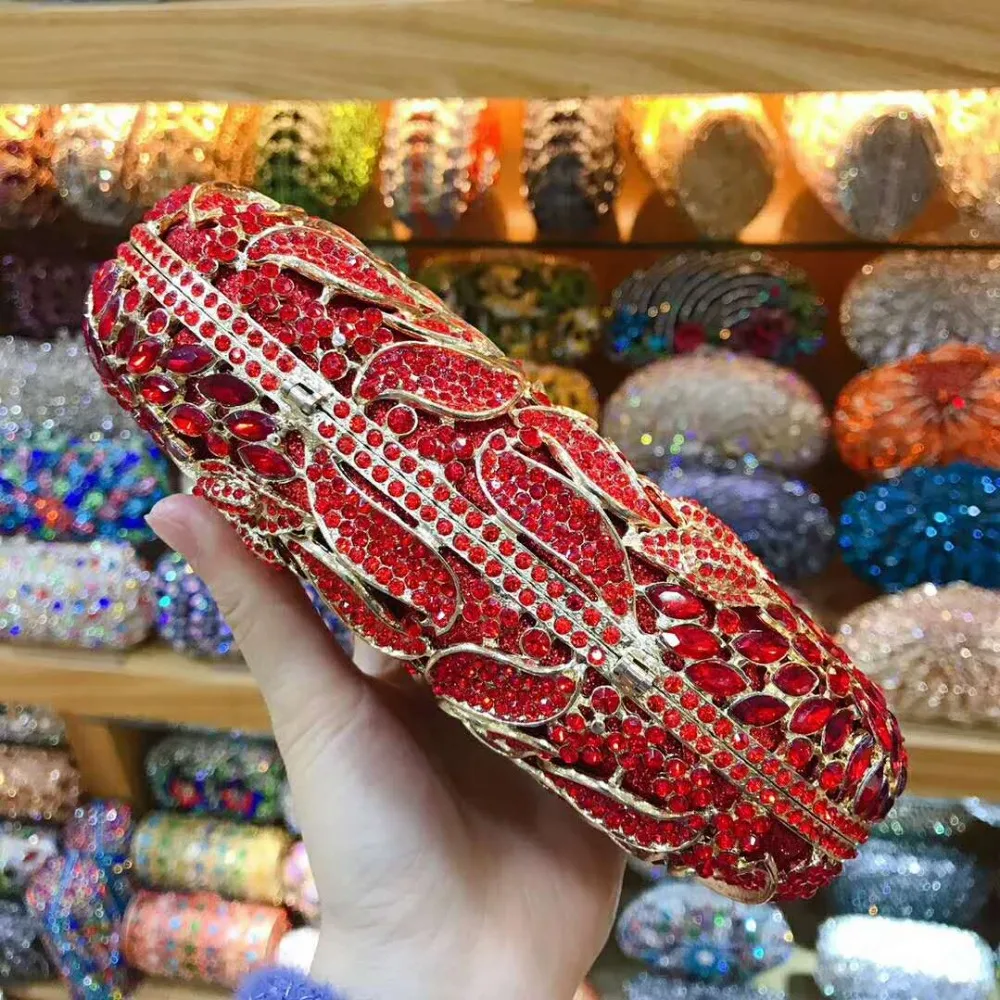 XIYUAN Золотой/Серебряный/Красный клатч с бриллиантами и цветами Minaudiere женские