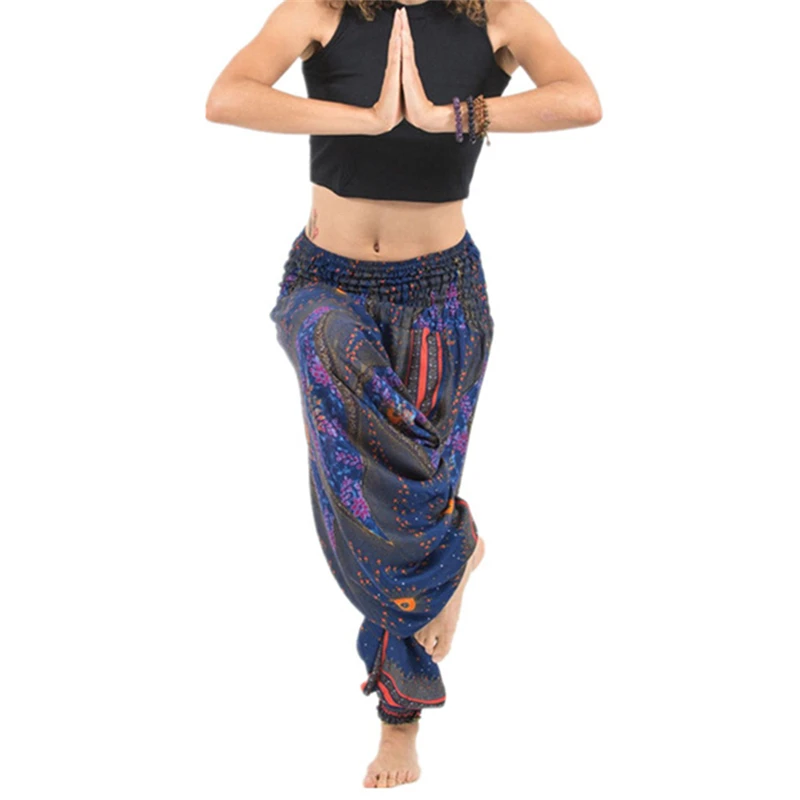 Новый 2019 Цветочный принт шаровары Для женщин Аладдин брюки тайские свободные