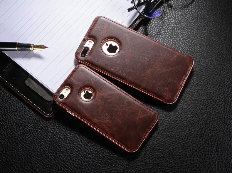 Деловая металлическая рамка + кожаный чехол для телефона iPhone 7 6 6S Plus задняя крышка