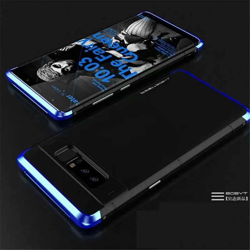 Ultra Slim Алюминий кадров чехол+ PC Для мужчин металл случаи мобильного телефона для samsung Galaxy S8 S9 Плюс/Примечание 8 Алюминий металлический чехол - Цвет: black blue
