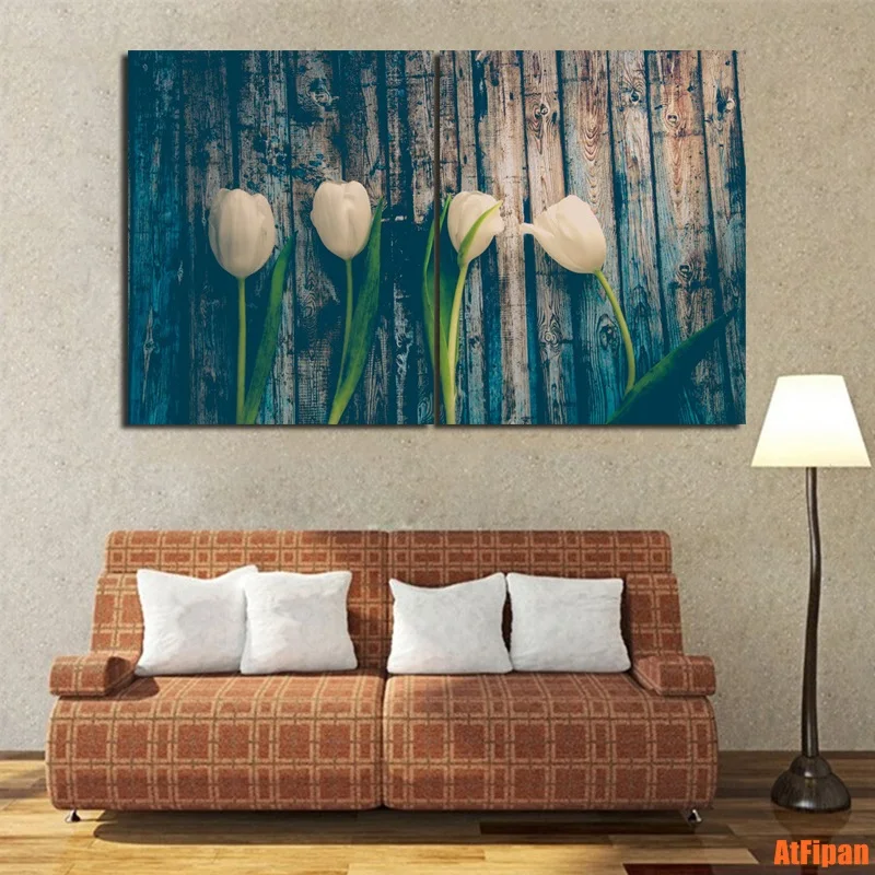 Белые тюльпаны цветочный принт постер без рамки картина холст настенная