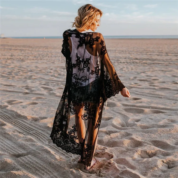 Летний купальный костюм накидка Vestido кружевной кардиган Пляжное Платье пляжная