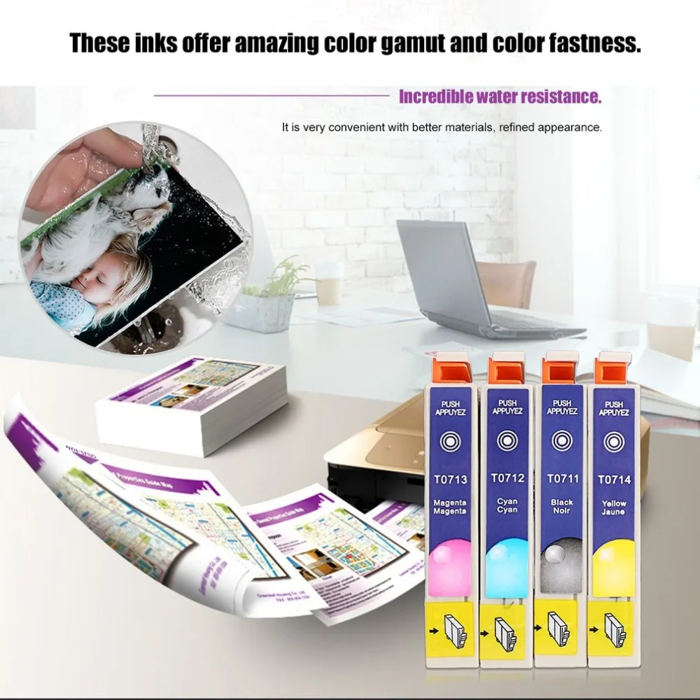 Оригинальные чернильные картриджи T0715 для Epson T0711 T0712 T0713 T0714 4 вида цветов Простота