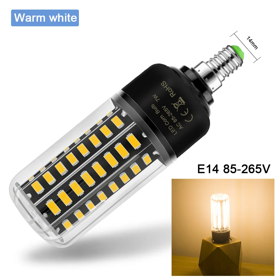 E14 Warm White Ampoule LED E27 Lamp No Flicker E14 Led Bulb Spot Light 220V 110V 3.5W 5W 7W 8W 12W 15W SMD5736 More Bright than Corn Bulb 5730 - Emitting Color: E14 Warm White