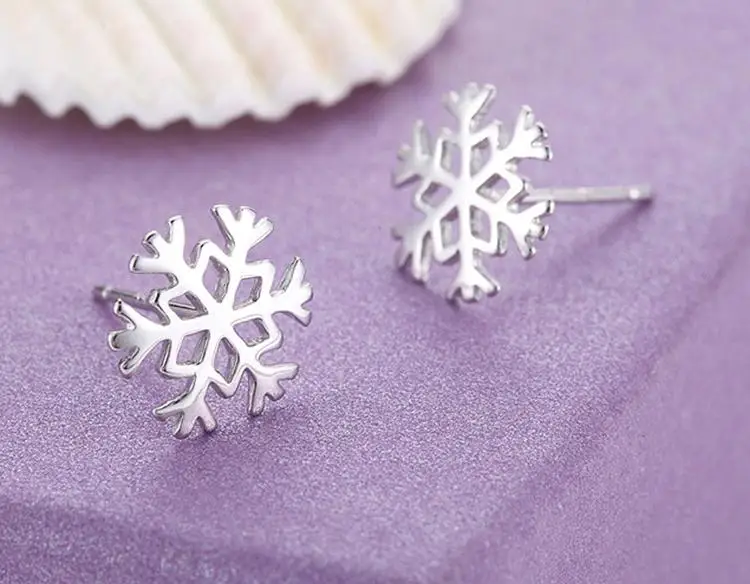 Женские посеребренные серьги гвоздики в виде снежинок|stud earrings|ear stud earringsearrings style |