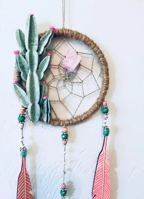 Desert Catcus Dreamcatchers бохо Ловец снов розовый и зеленый декоративный кактус