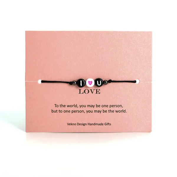 IU VEKNO Custom Couple Letter Bead His and Her Bracelet Men Women Red& Black Rope Adjustable String Name Bracelets DIY Jewelry - Окраска металла: IU