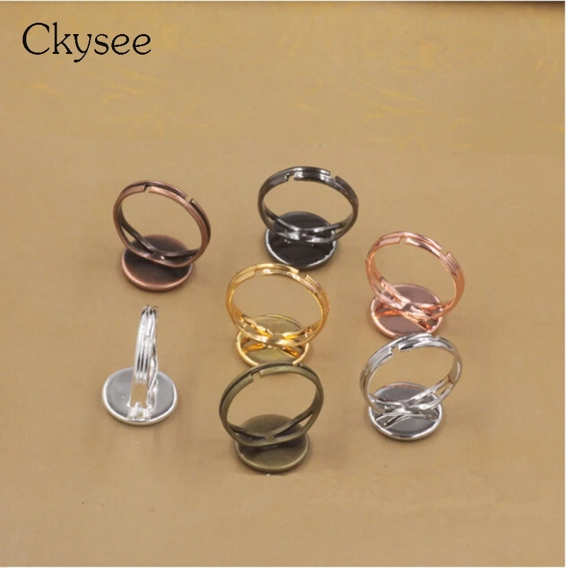 10pcs Rhodium Adjustable Blank Copper Ring Base Dia 10/12/14/16/18/20mm Glass Cabochon Settings Cameo Tray Diy Jewelry Making | Украшения и