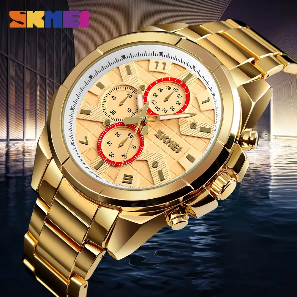

Часы наручные SKMEI Мужские кварцевые, деловые водонепроницаемые с большим циферблатом, с браслетом из сплава