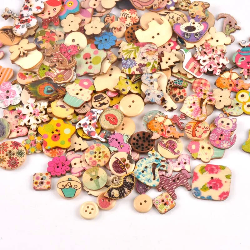 Mixed vintage Painting Wooden decorative Buttons For Sewing clothing Scrapbooking Crafts home decor 15-35mm MT1893 | Дом и сад
