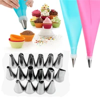 18pcsset silicone pastry bag nozzle tips set diy icing piping cream reusable bakeware pastry nozzles set cake decorating tools