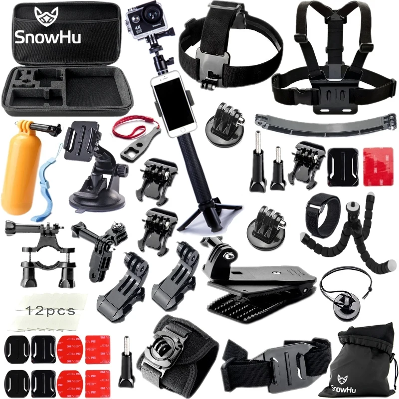 SnowHu новый набор аксессуаров для Gopro Hero монопод Go pro hero 9 8 7 6 5 EKEN H9 Yi 4K Lite EVA чехол