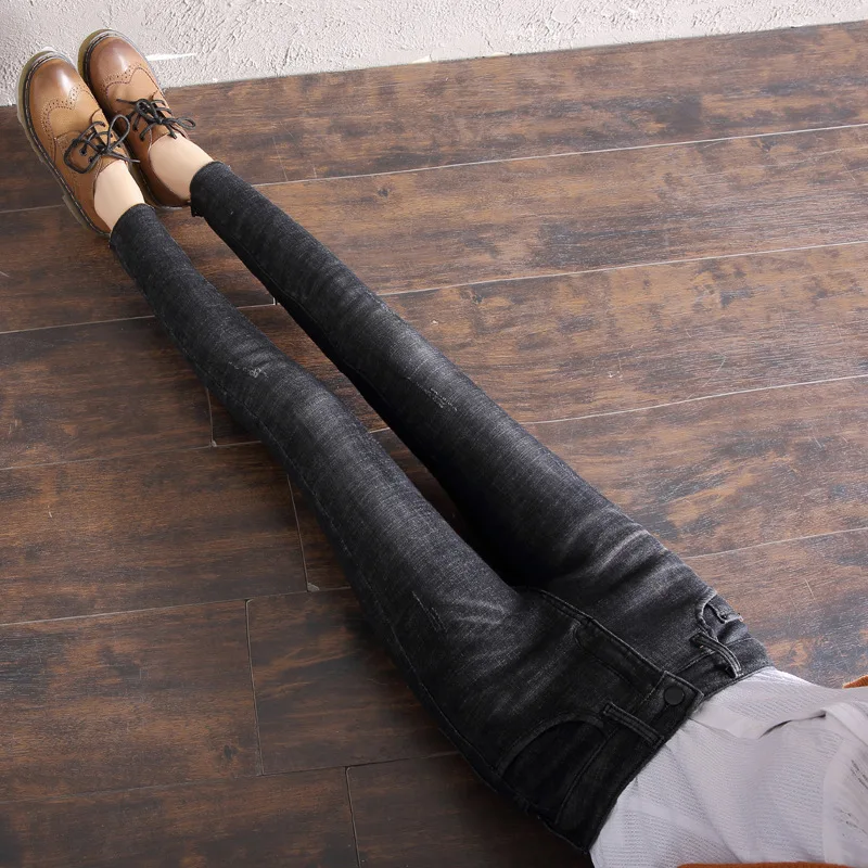 2019 Winter Jeans Women Gold Fleeces Inside Thickening Denim Pants High Waist Warm Trousers Female Snow | Женская одежда