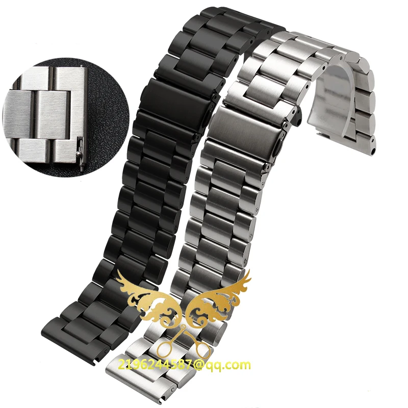 

New Fashion 20mm 22mm 23mm 24mm 25 26mm Stainless Steel Solid Link Watch Band Strap Bracelet Straight End Black Silver