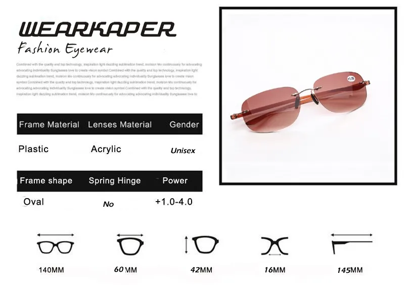 WEARKAPER серые тонированные очки без оправы из титанового сплава, очки для чтения, очки для дальнозоркости двойного назначения 1,0-4,0