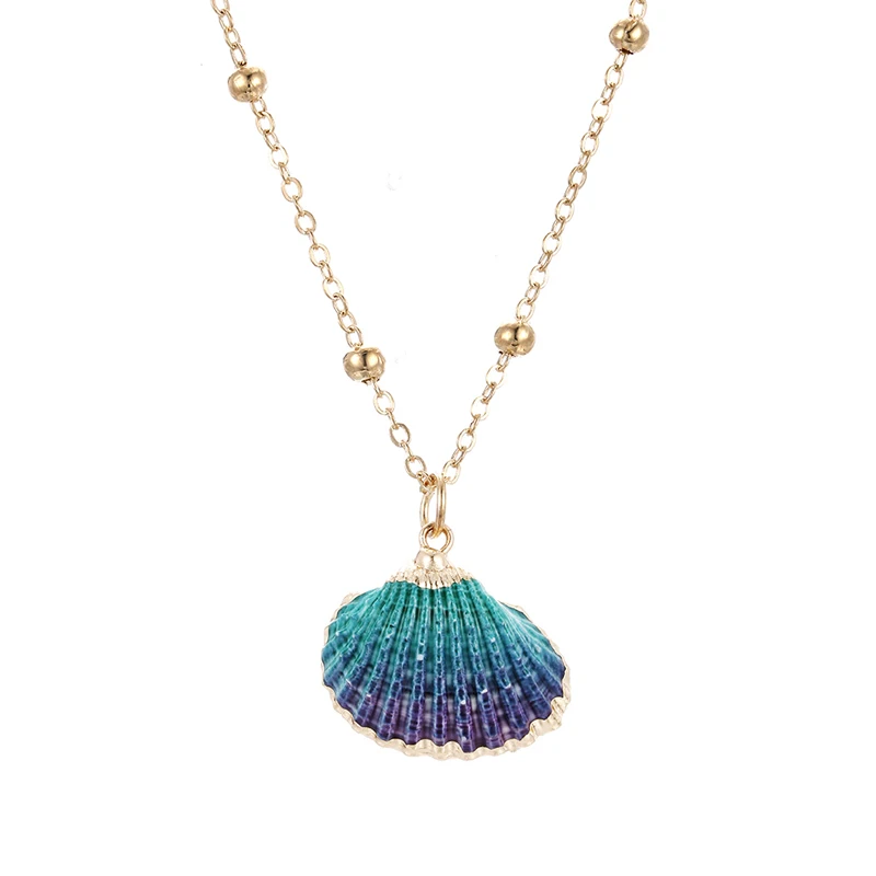 Peacock blue Женское золотистое подвесное ожерелье в богемном стиле, дизайн, натуральное пляжное ожерелье из ракушек для друзей, летний подарок для девочек - Окраска металла: Peacock blue