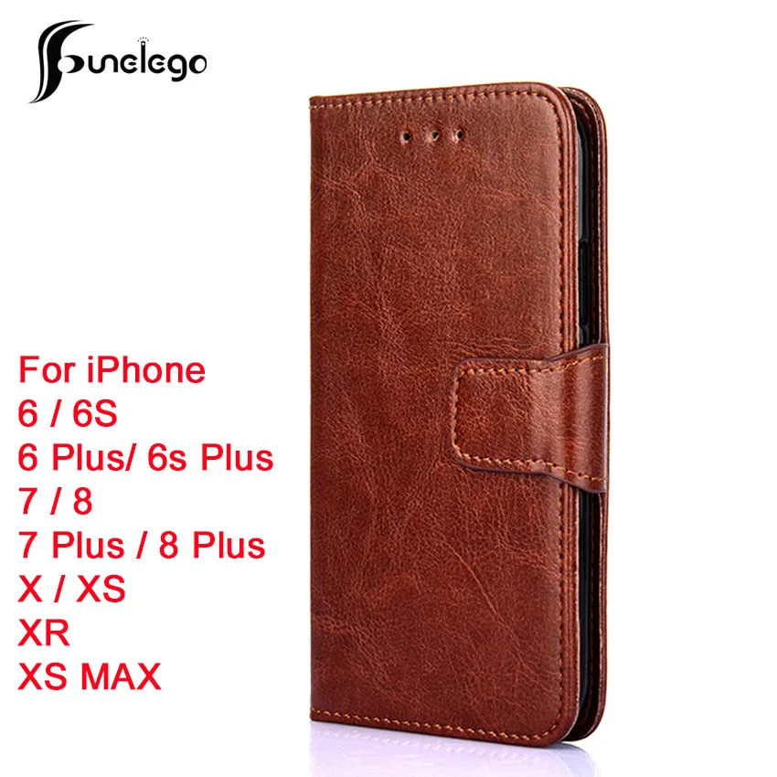 Funelego кожаный PU для iPhone X XS 6 7 8 Plus XR Роскошный чехол телефона Оригинальный флип