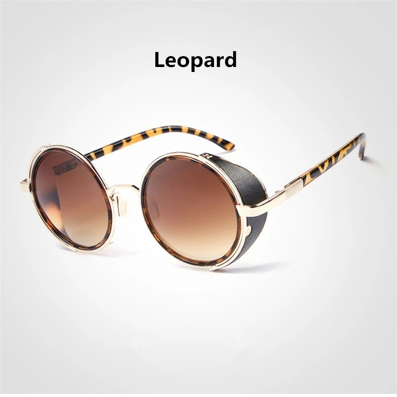 Leopard HDCRAFTER бренд Ретро Винтаж стимпанк Солнцезащитные очки круглые солнцезащитные очки для мужчин/женщин унисекс очки аксессуары - Цвет линз: Leopard